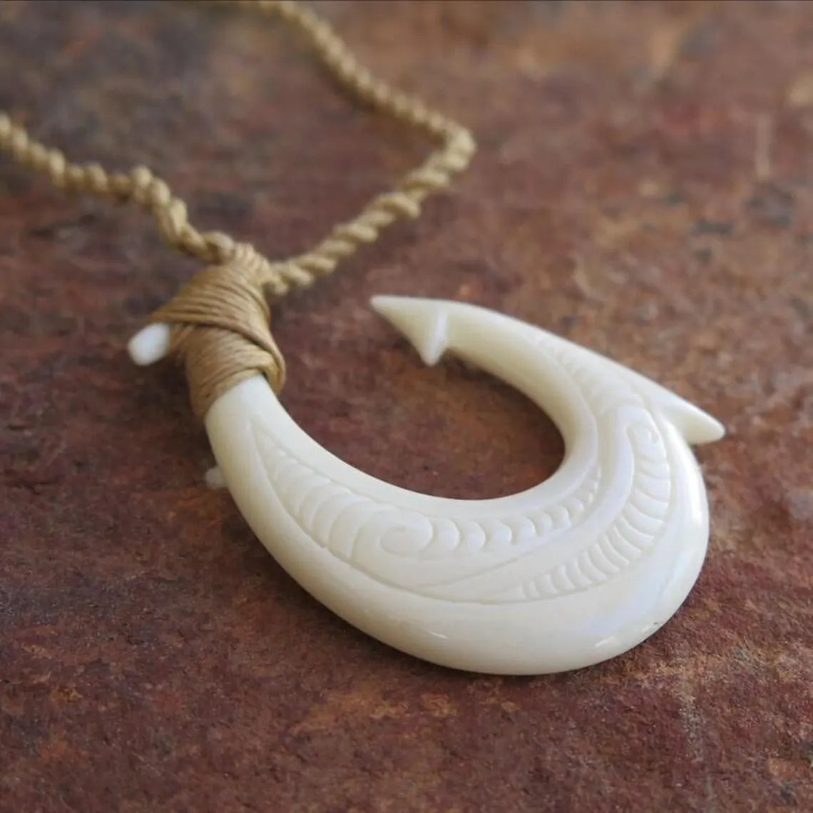 Maori Engraved Scale Fish Hook Pendant