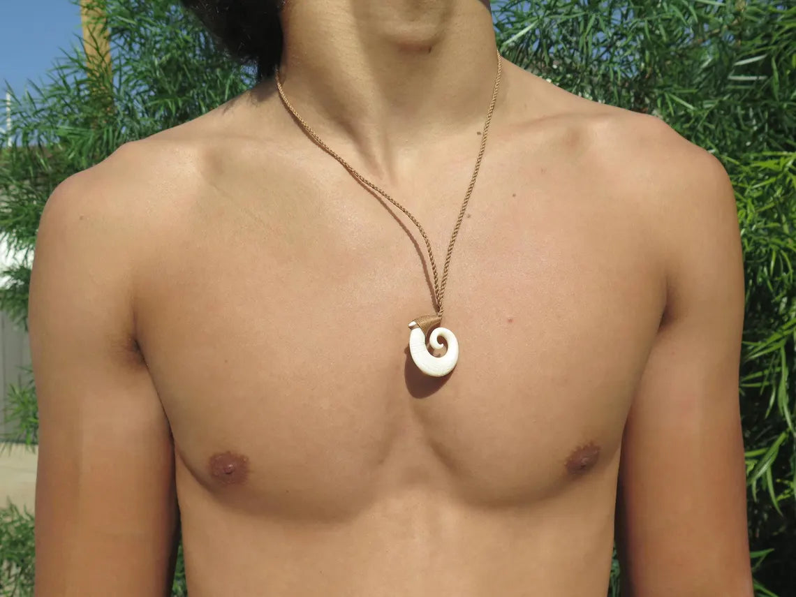 Spiral Engraved Fish Hook Pendant