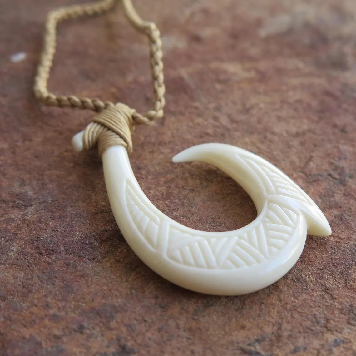 Maori Tribal Etch Fish Hook Pendant