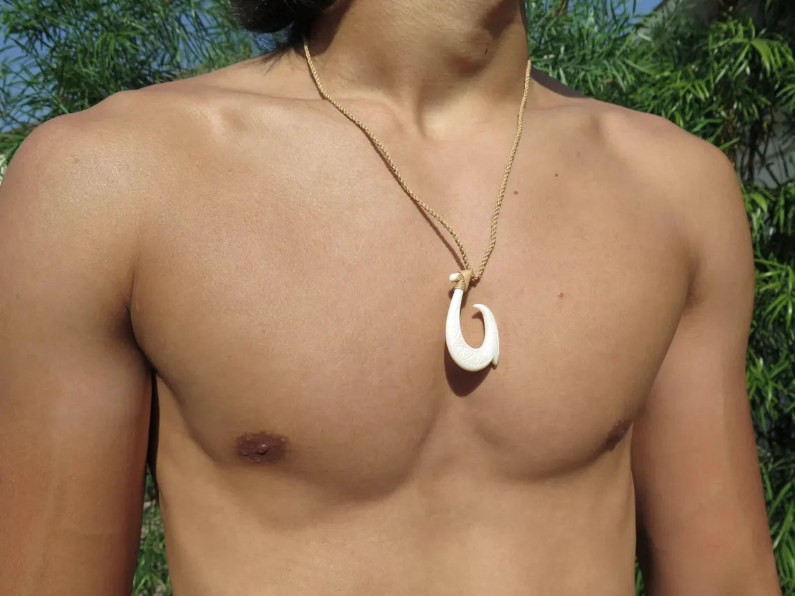 Maori Tribal Etch Fish Hook Pendant