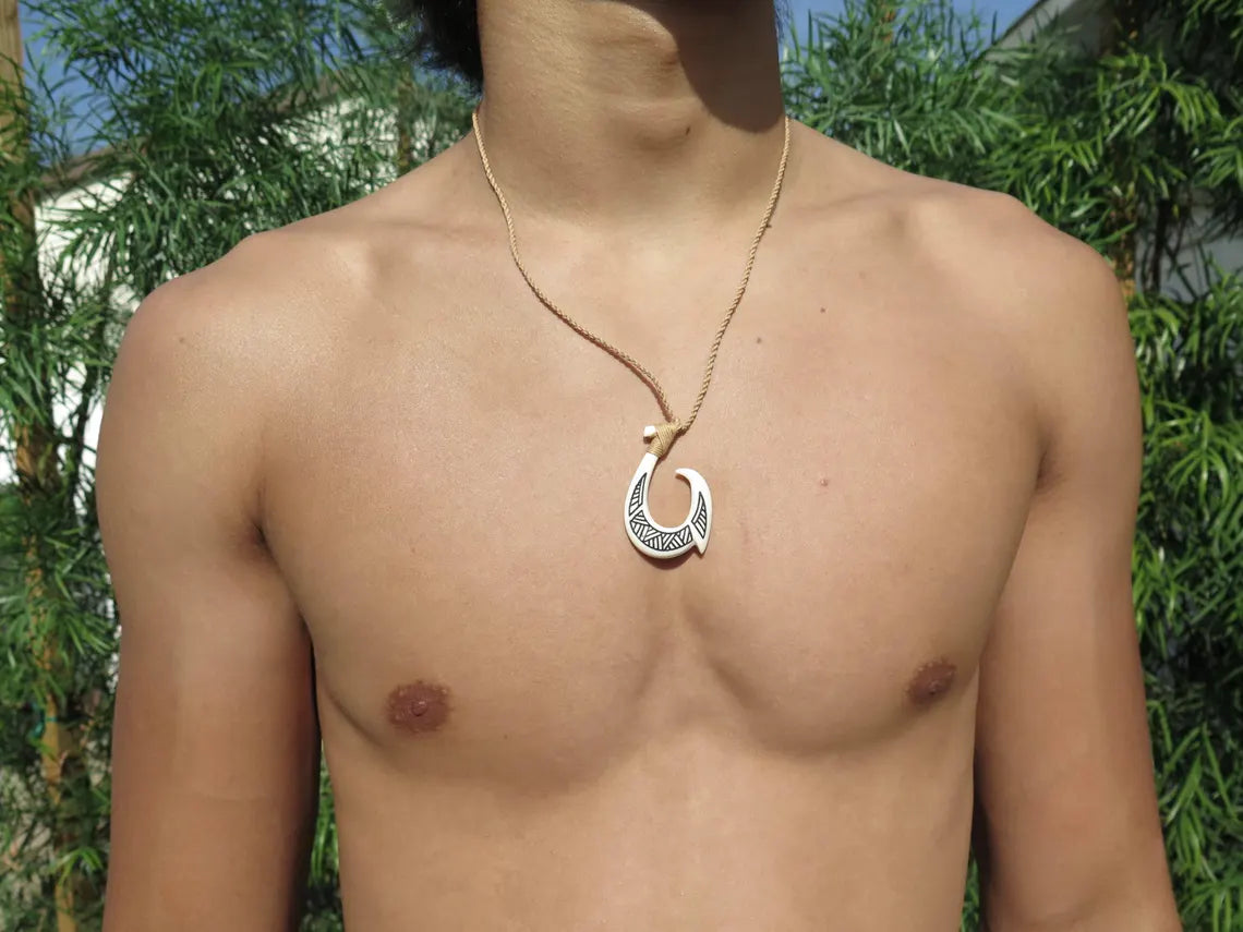Maori Tribal Etch Fish Hook Pendant