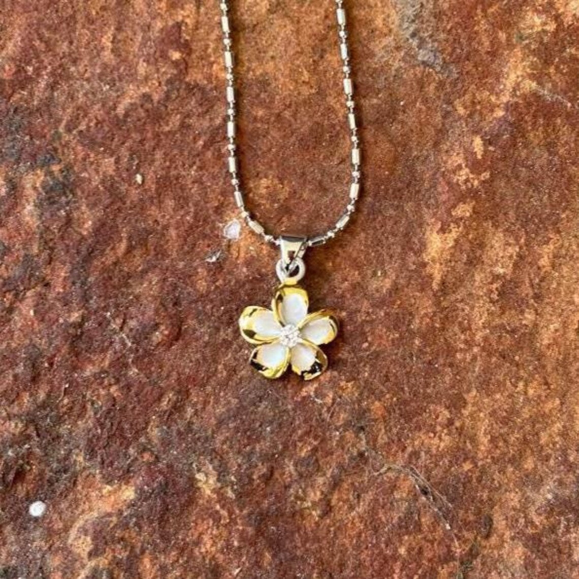 Two Tone Plumeria Pendant - Silver & Gold