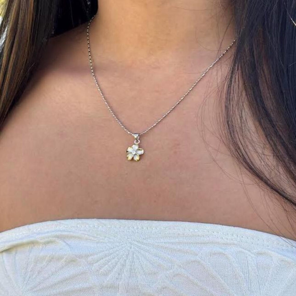 Two Tone Plumeria Pendant - Silver & Gold