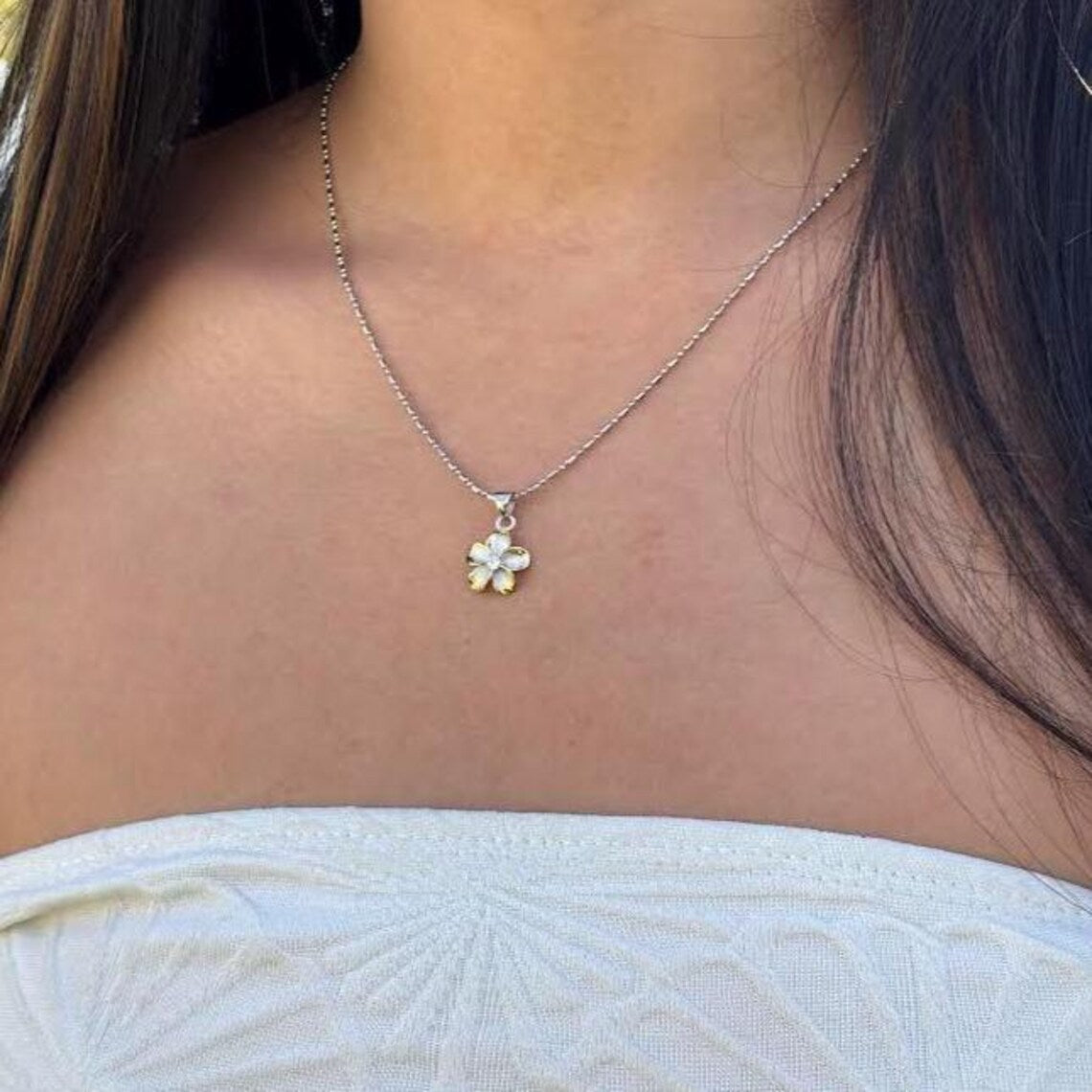 Two Tone Plumeria Pendant - Silver & Gold