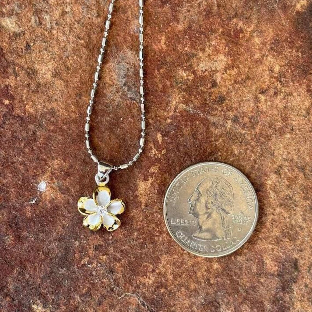 Two Tone Plumeria Pendant - Silver & Gold