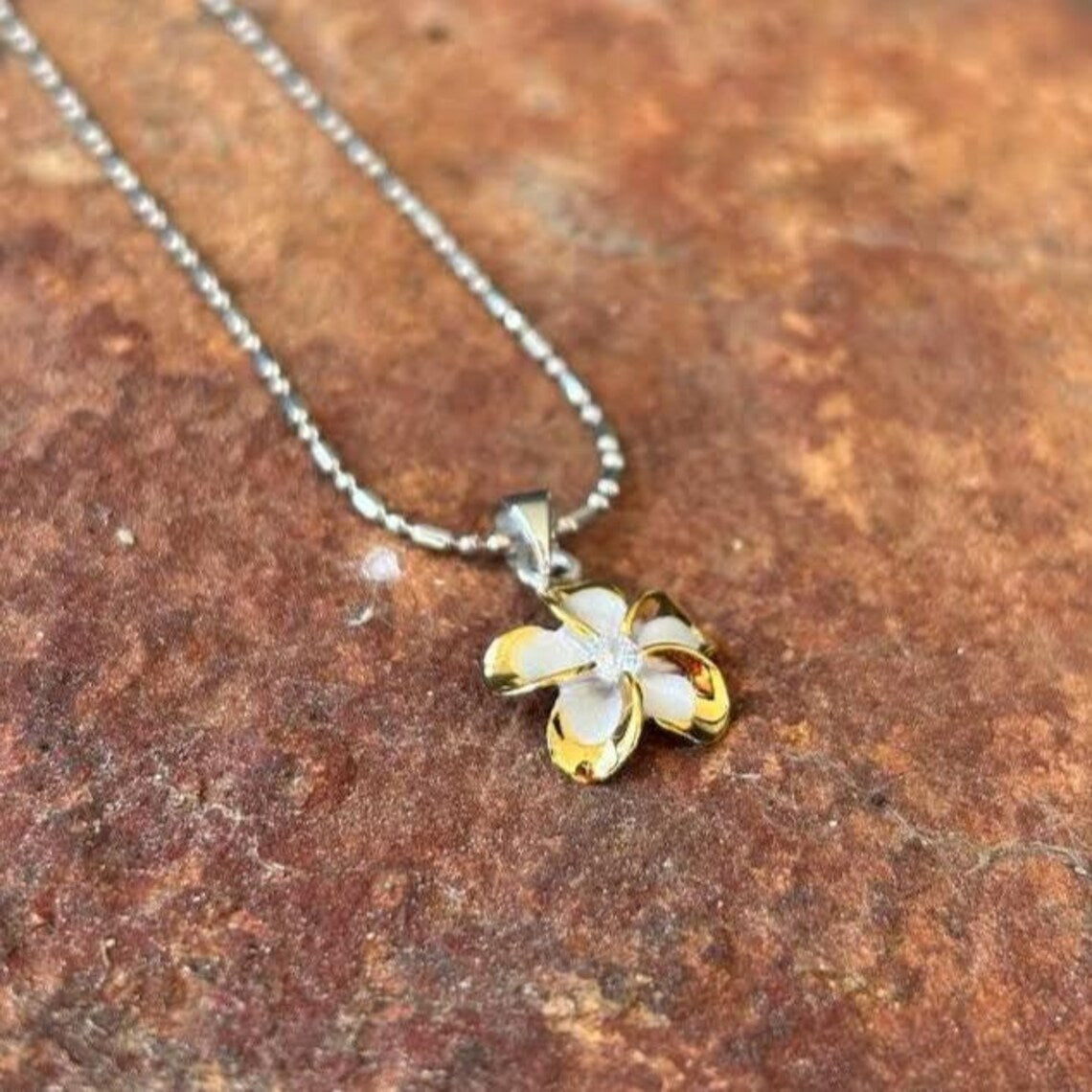 Two Tone Plumeria Pendant - Silver & Gold