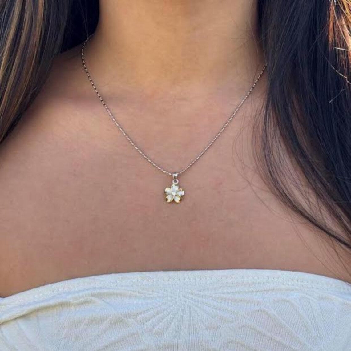 Two Tone Plumeria Pendant - Silver & Gold
