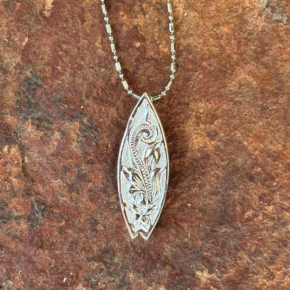 Scroll Surfboard Pendant - Silver