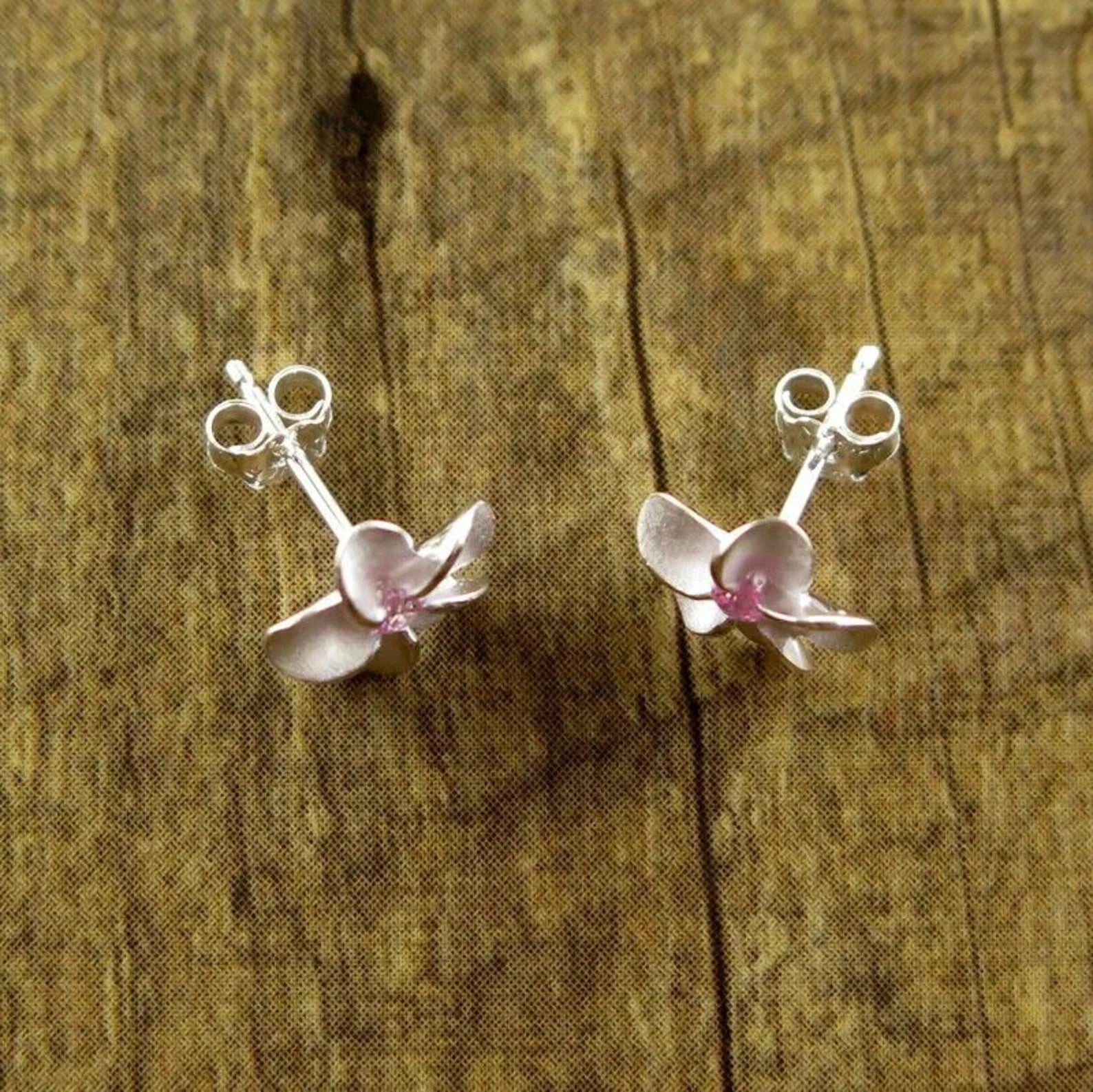 Pink Plumeria Studs - Silver