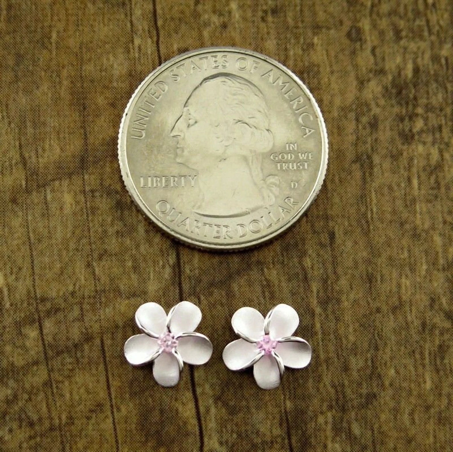 Pink Plumeria Studs - Silver