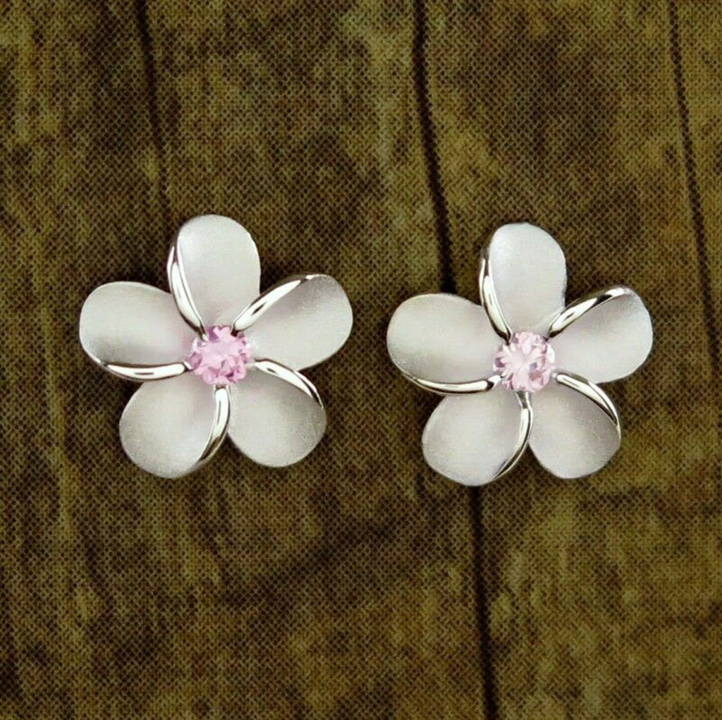 Pink Plumeria Studs - Silver