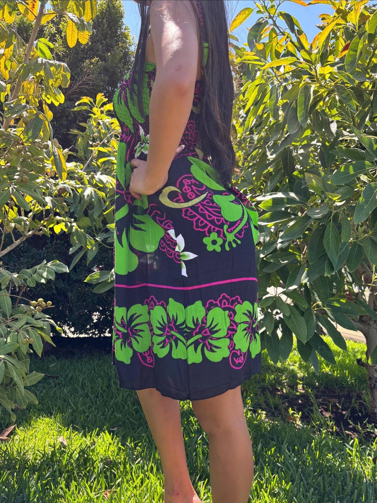 Noelani Sun Dress - Green & Purple