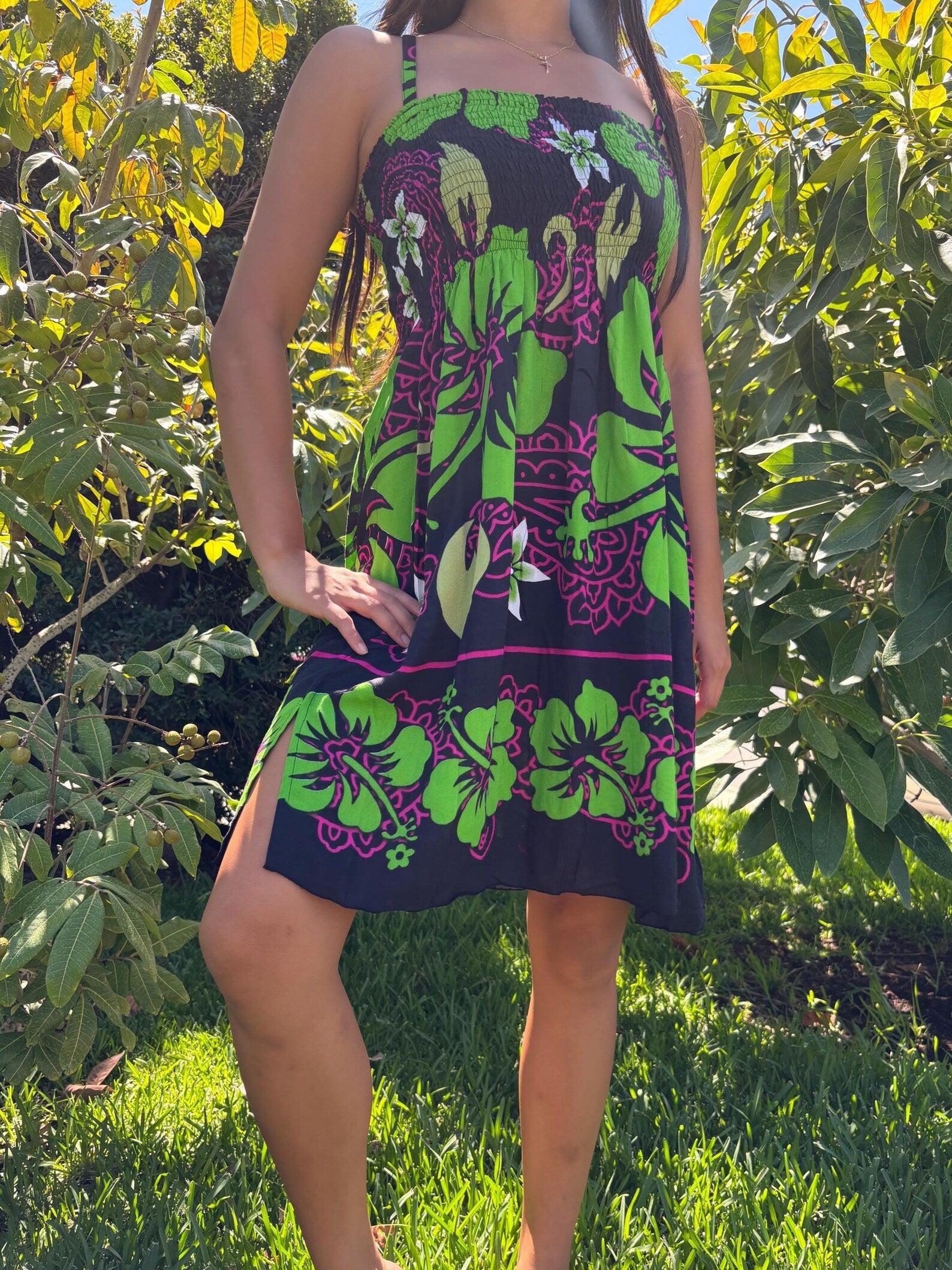 Noelani Sun Dress - Green & Purple