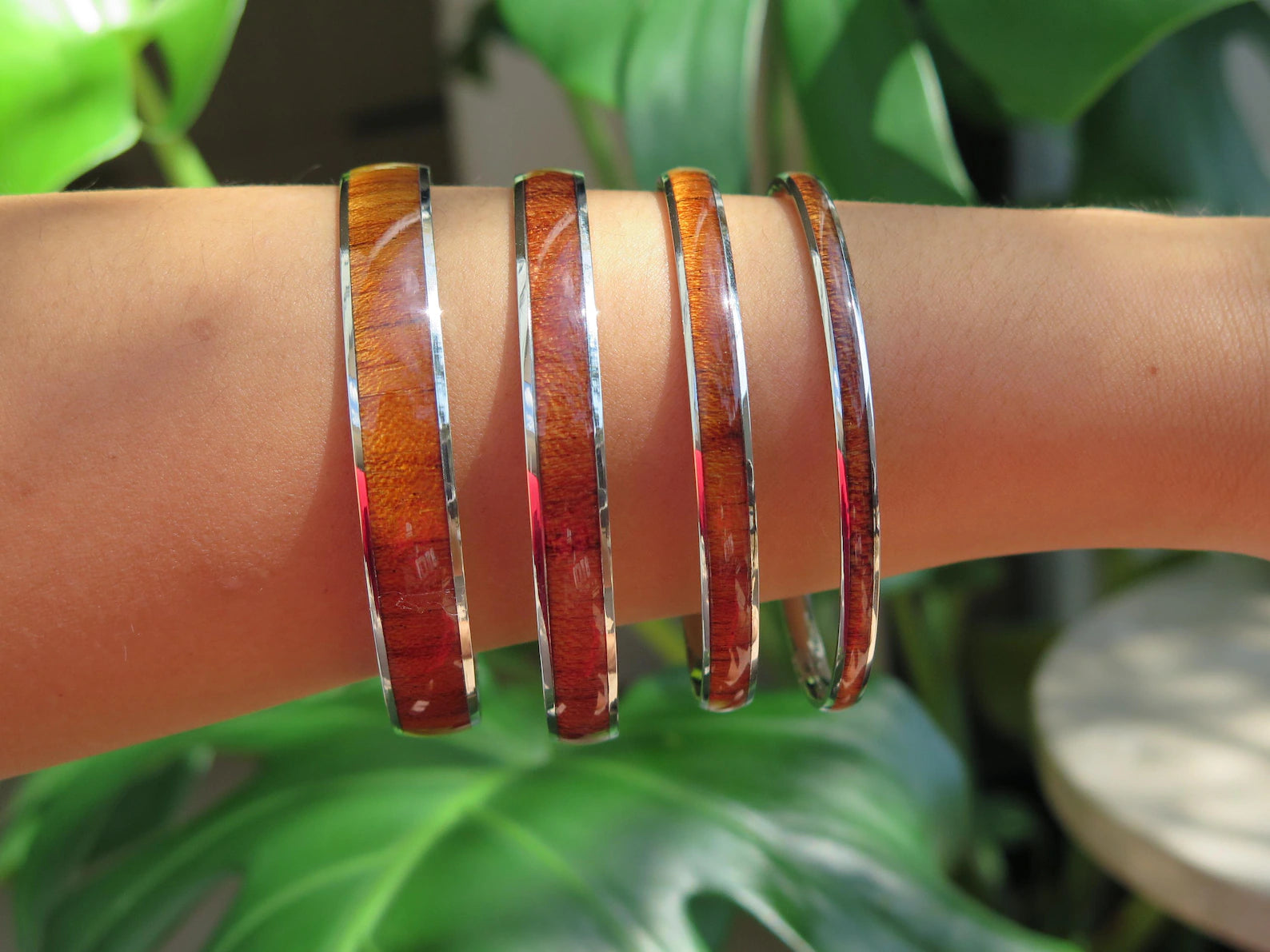 Koa Wood Stainless Steel Bangle
