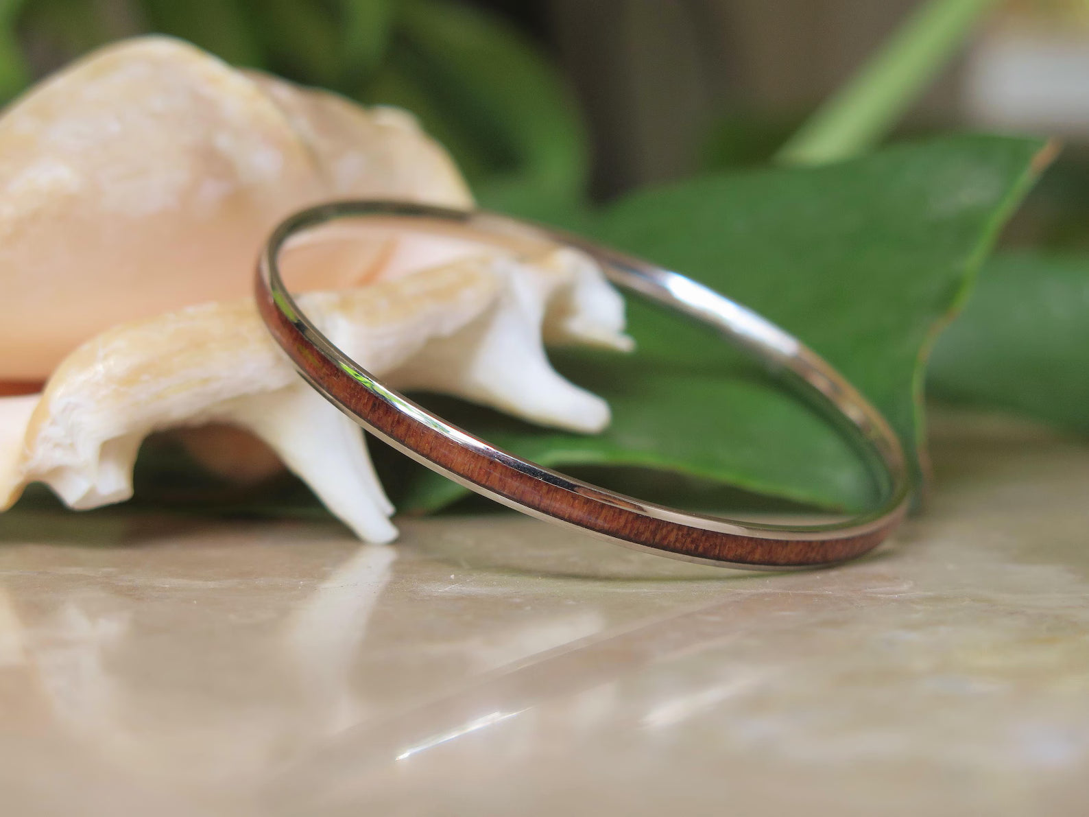 Koa Wood Stainless Steel Bangle