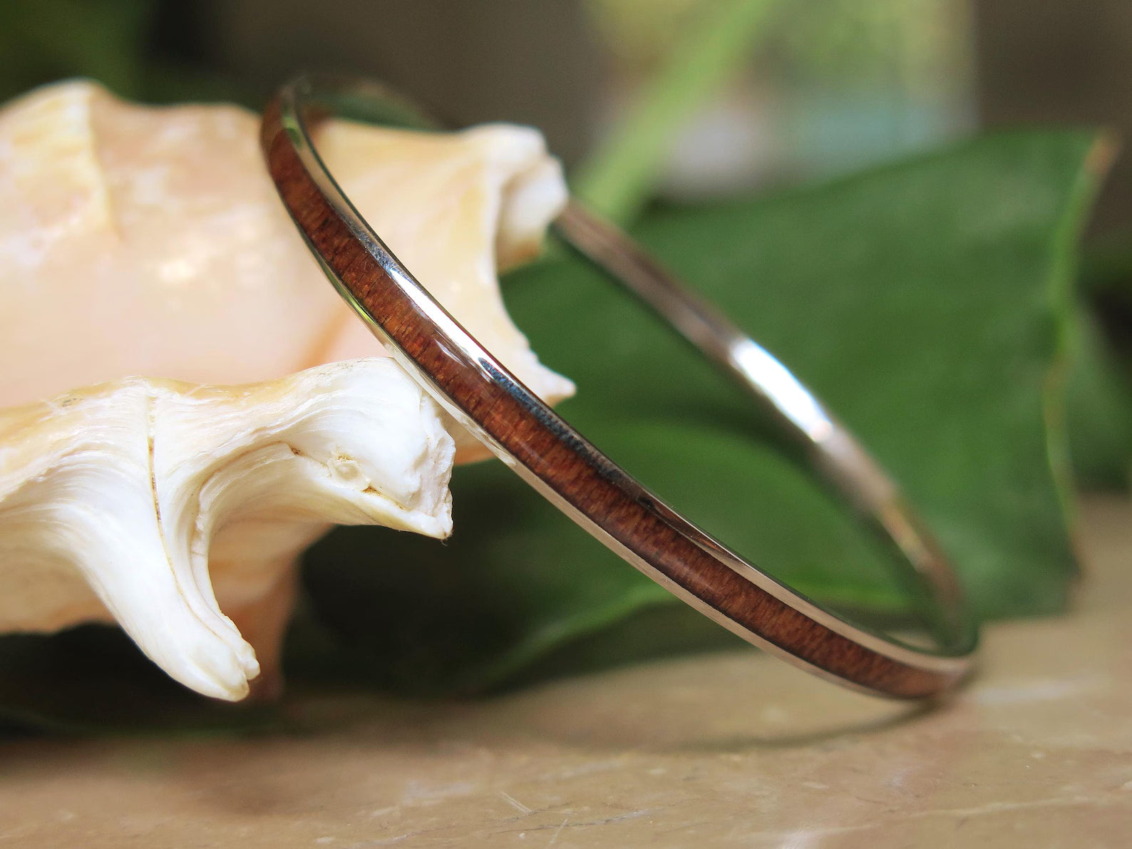 Koa Wood Stainless Steel Bangle