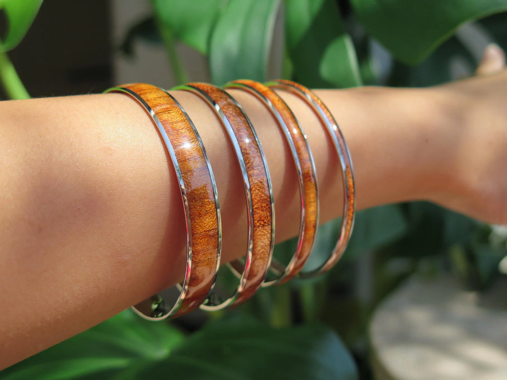 Koa Wood Stainless Steel Bangle