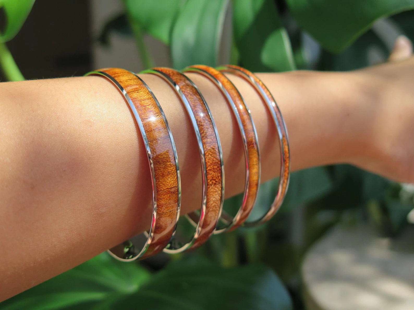 Koa Wood Stainless Steel Bangle