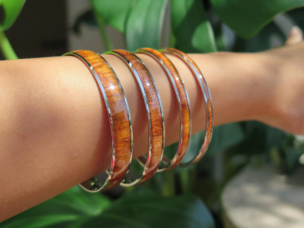 Koa Wood Stainless Steel Bangle