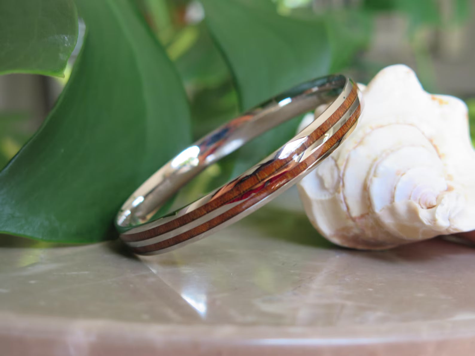 Koa Wood Double Stainless Steel Bangle