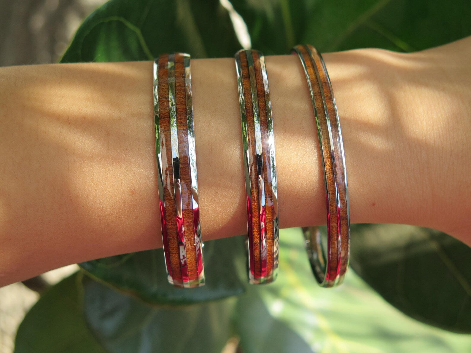 Koa Wood Double Stainless Steel Bangle