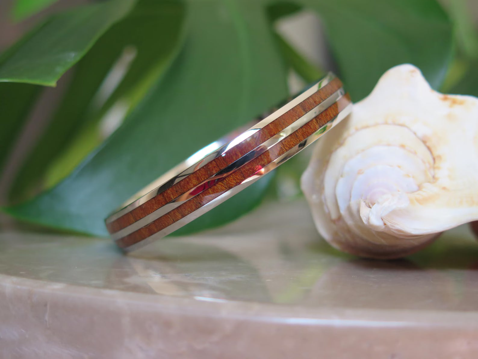 Koa Wood Double Stainless Steel Bangle