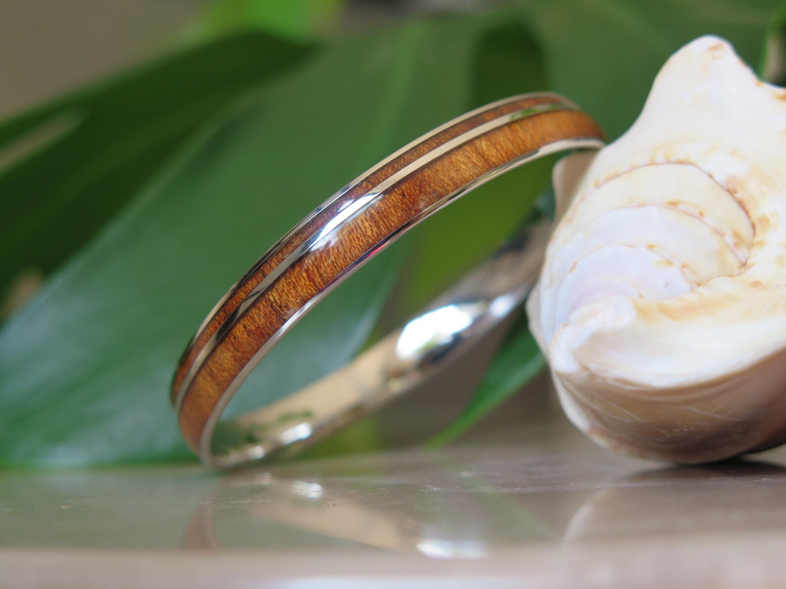 Koa Wood Double Stainless Steel Bangle