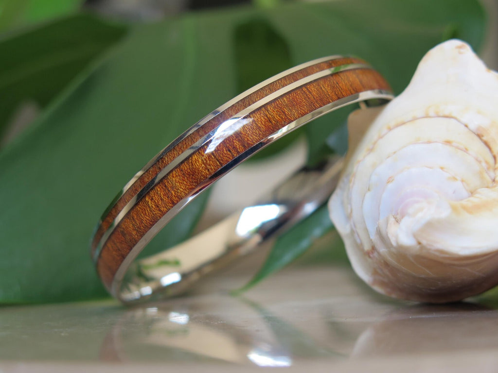 Koa Wood Double Stainless Steel Bangle