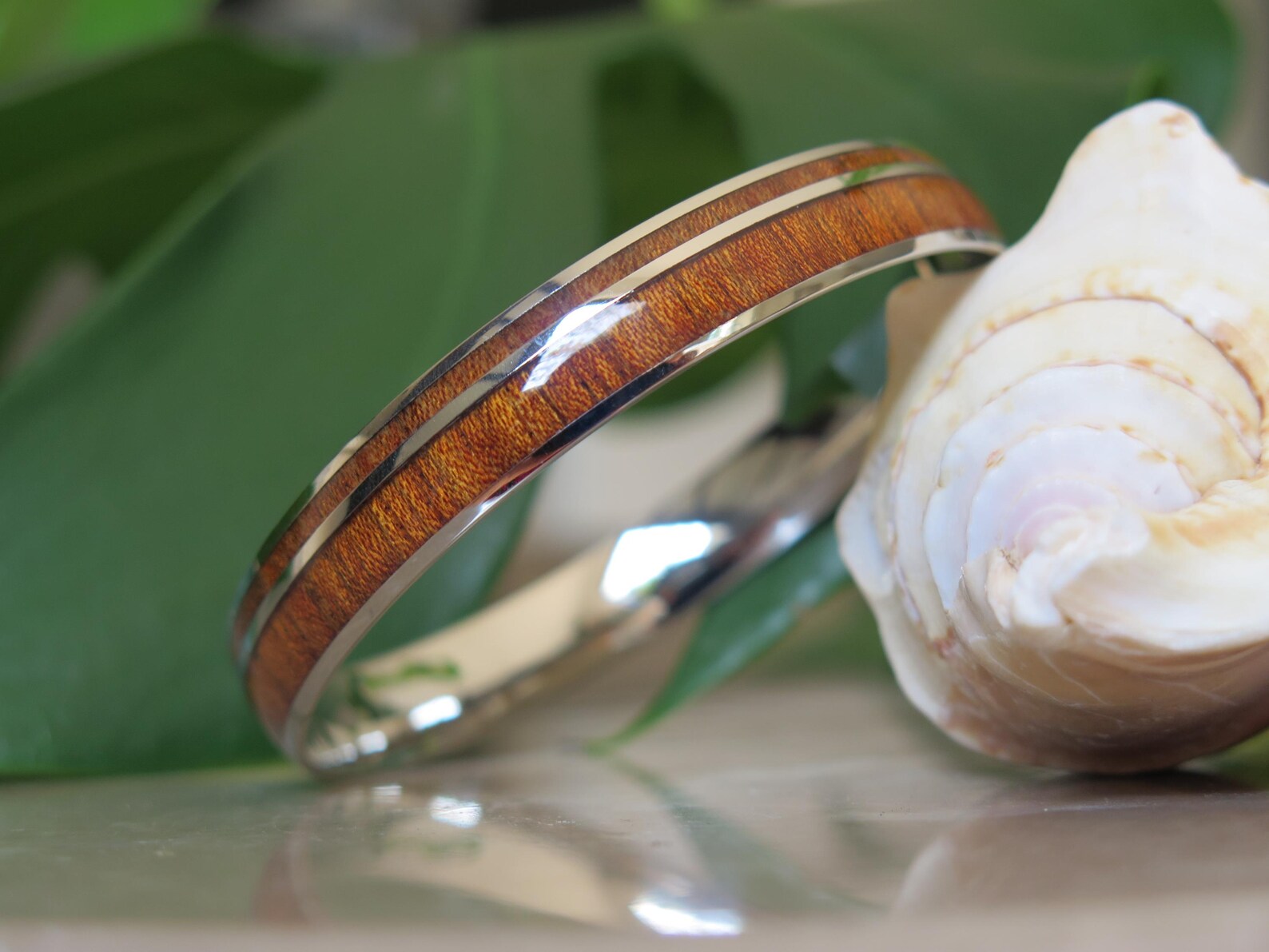 Koa Wood Double Stainless Steel Bangle