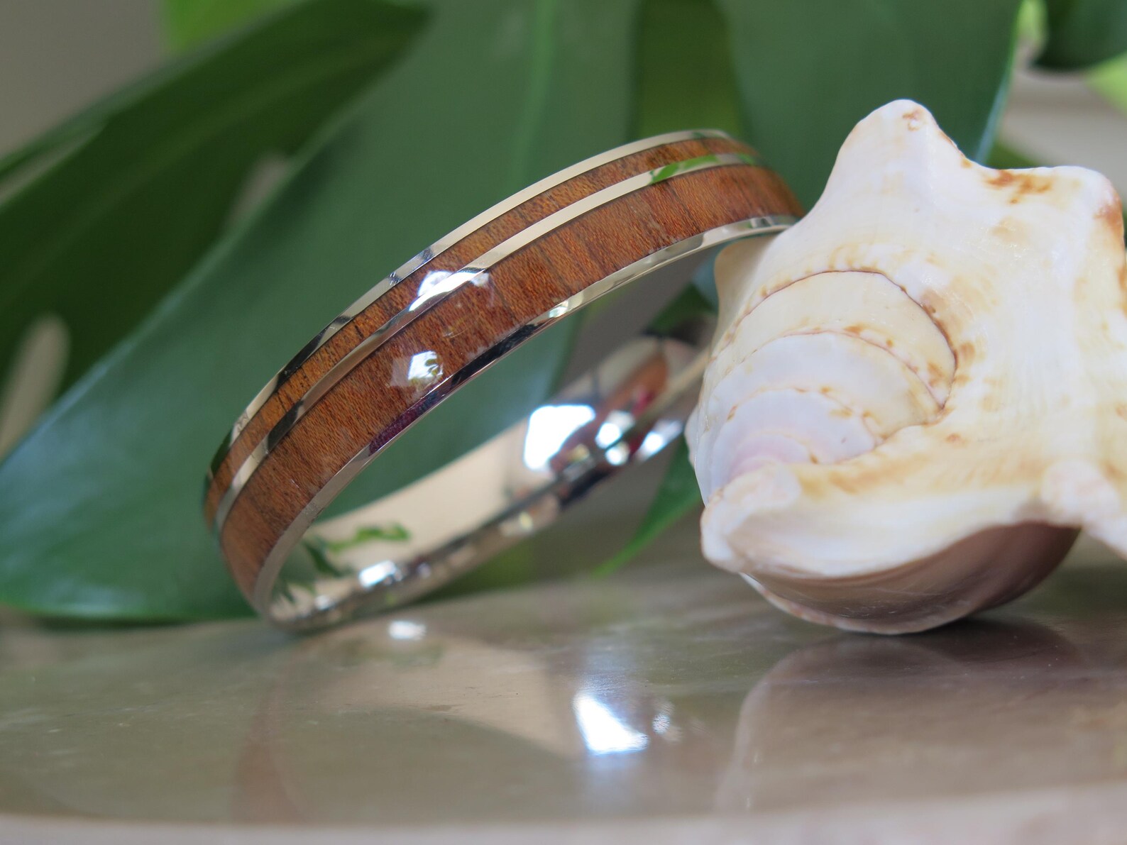 Koa Wood Double Stainless Steel Bangle