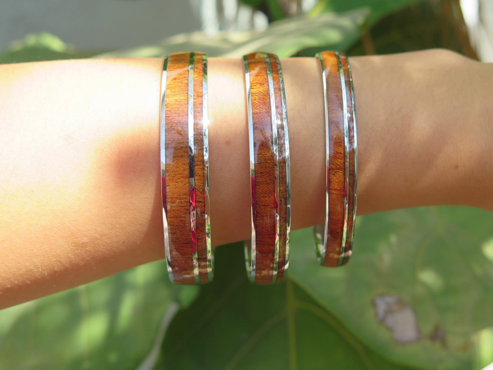 Koa Wood Double Stainless Steel Bangle