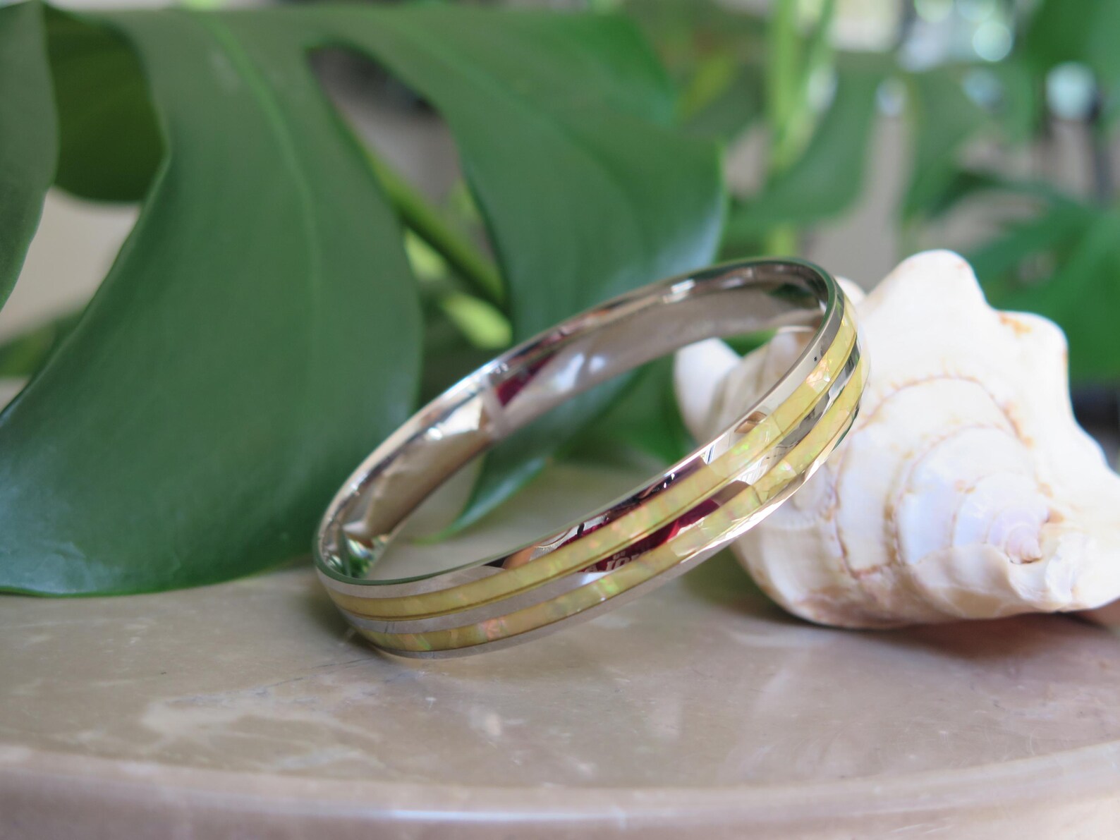 Whtie Abalone Shell Stainless Steel Bangle