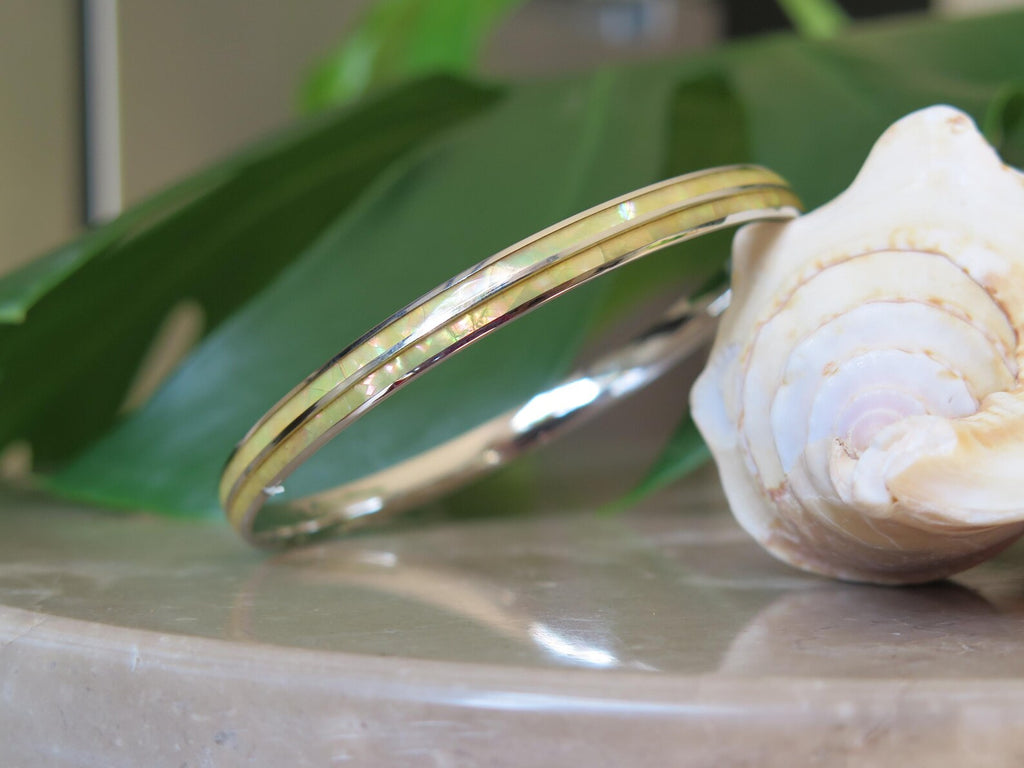 Whtie Abalone Shell Stainless Steel Bangle