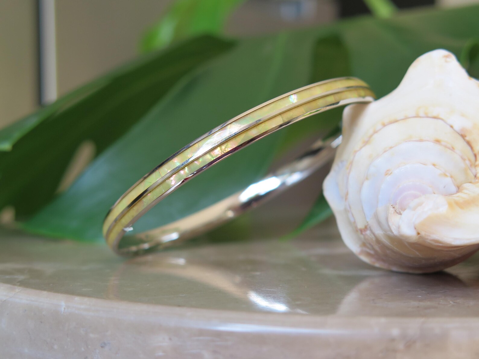 Whtie Abalone Shell Stainless Steel Bangle