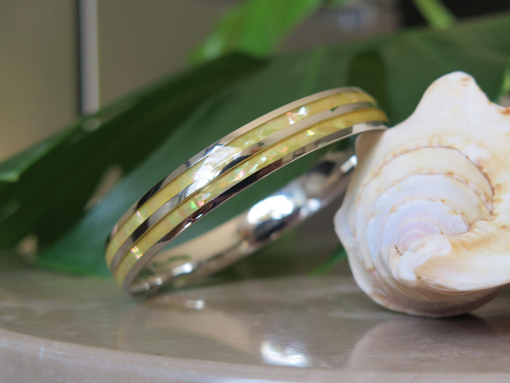 Whtie Abalone Shell Stainless Steel Bangle