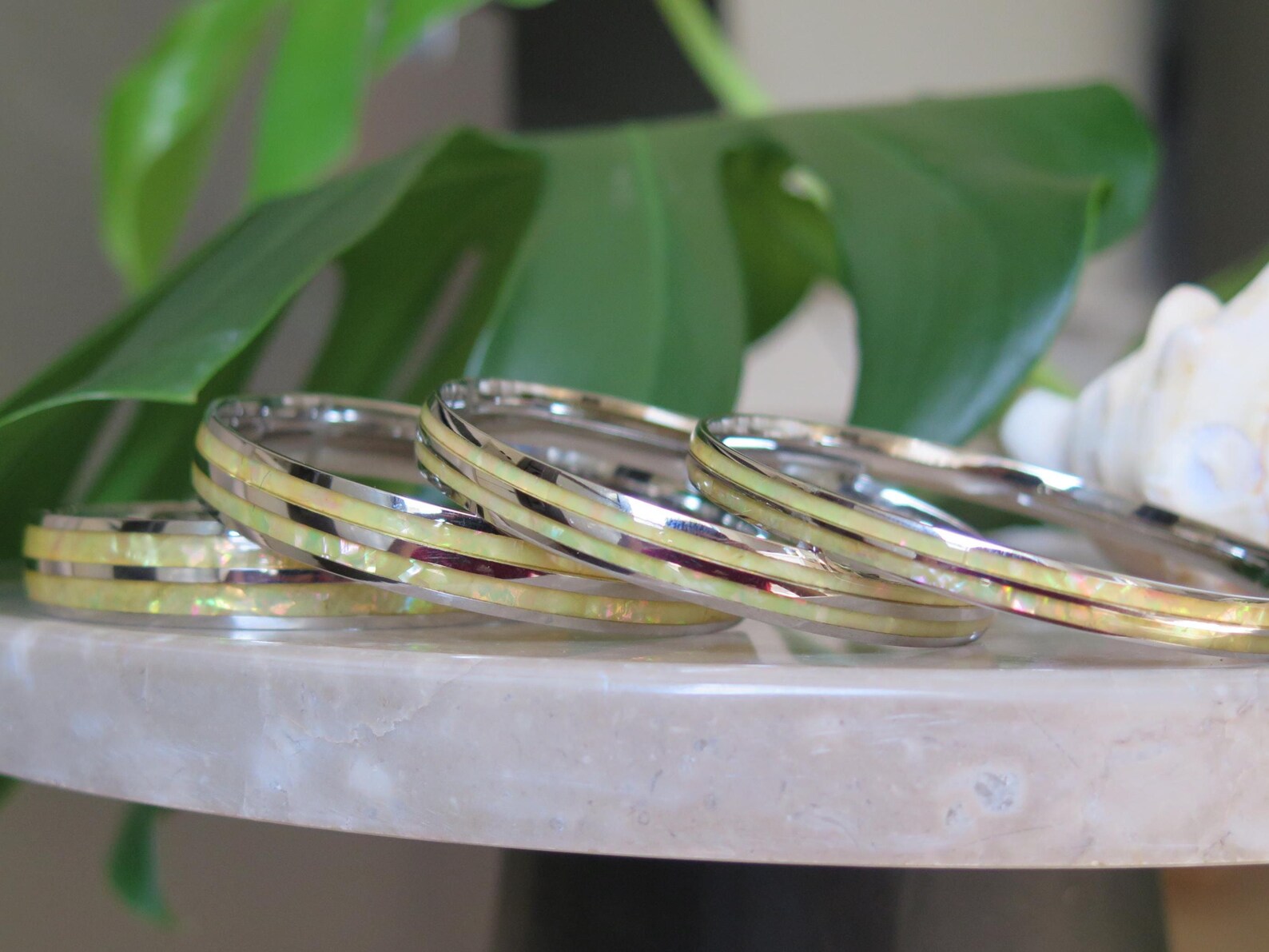 Whtie Abalone Shell Stainless Steel Bangle