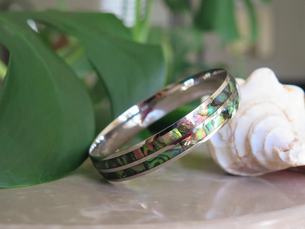 Abalone Shell Double Stainless Steel Bangle