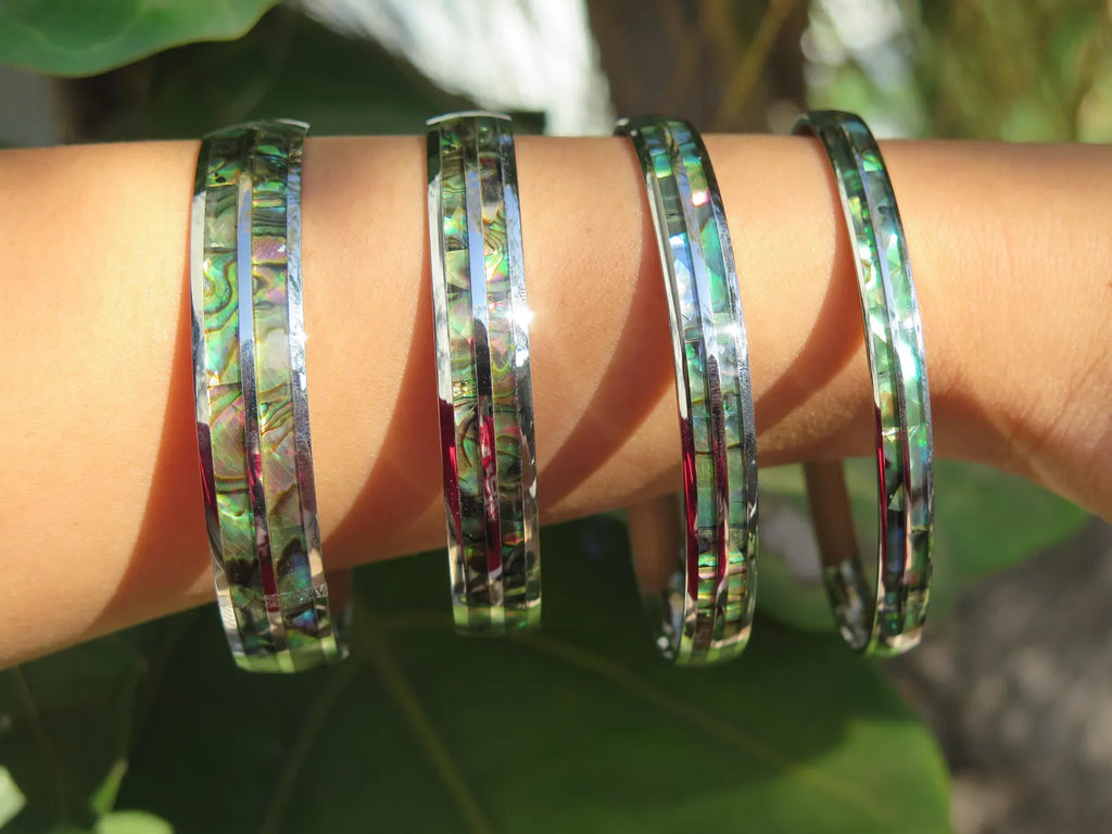 Abalone Shell Double Stainless Steel Bangle