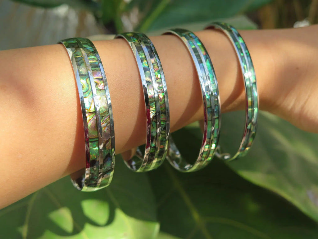 Abalone Shell Double Stainless Steel Bangle