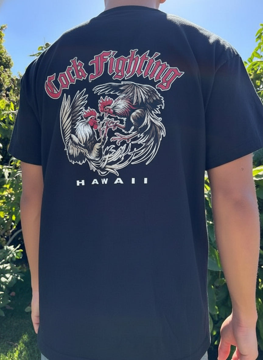 Cock Fighting Roosters Graphic Tee - Black & White