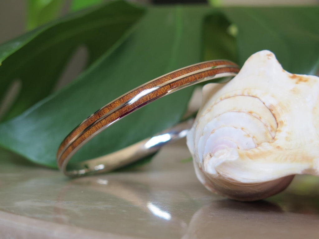 Koa Wood Double Stainless Steel Bangle