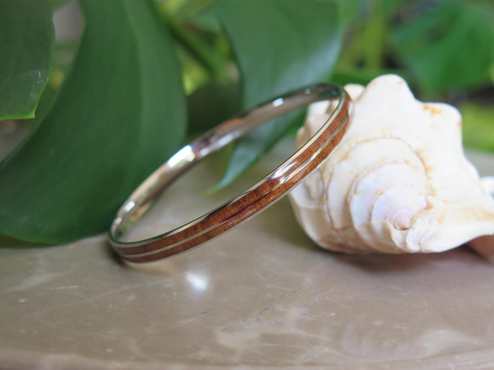 Koa Wood Double Stainless Steel Bangle