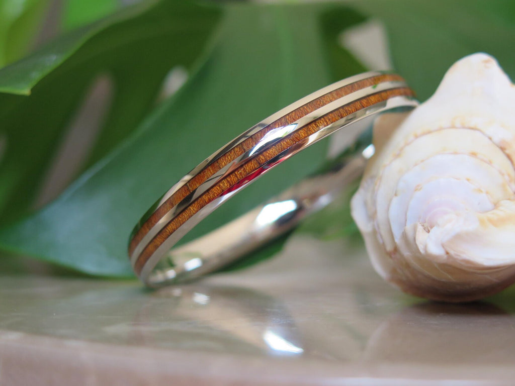 Koa Wood Double Stainless Steel Bangle