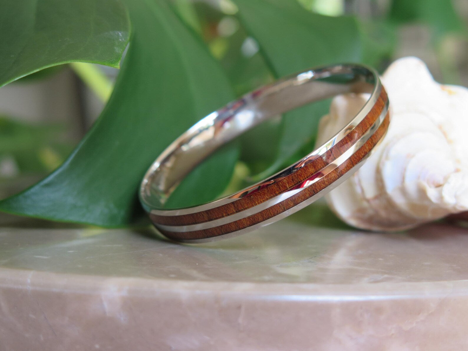 Koa Wood Double Stainless Steel Bangle