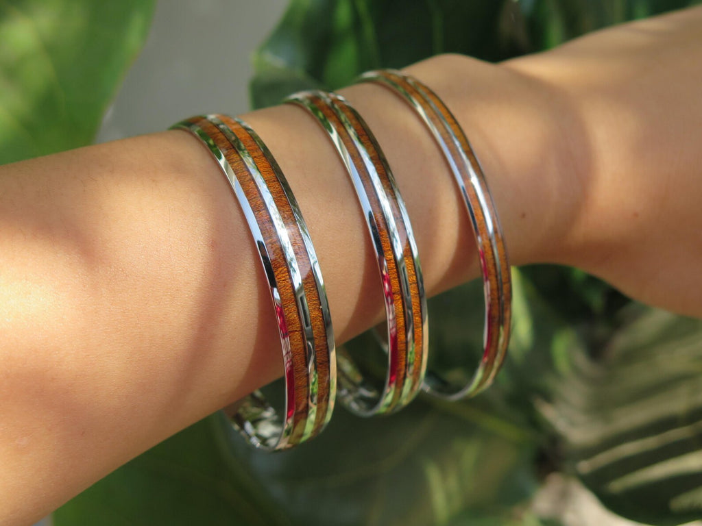 Koa Wood Double Stainless Steel Bangle
