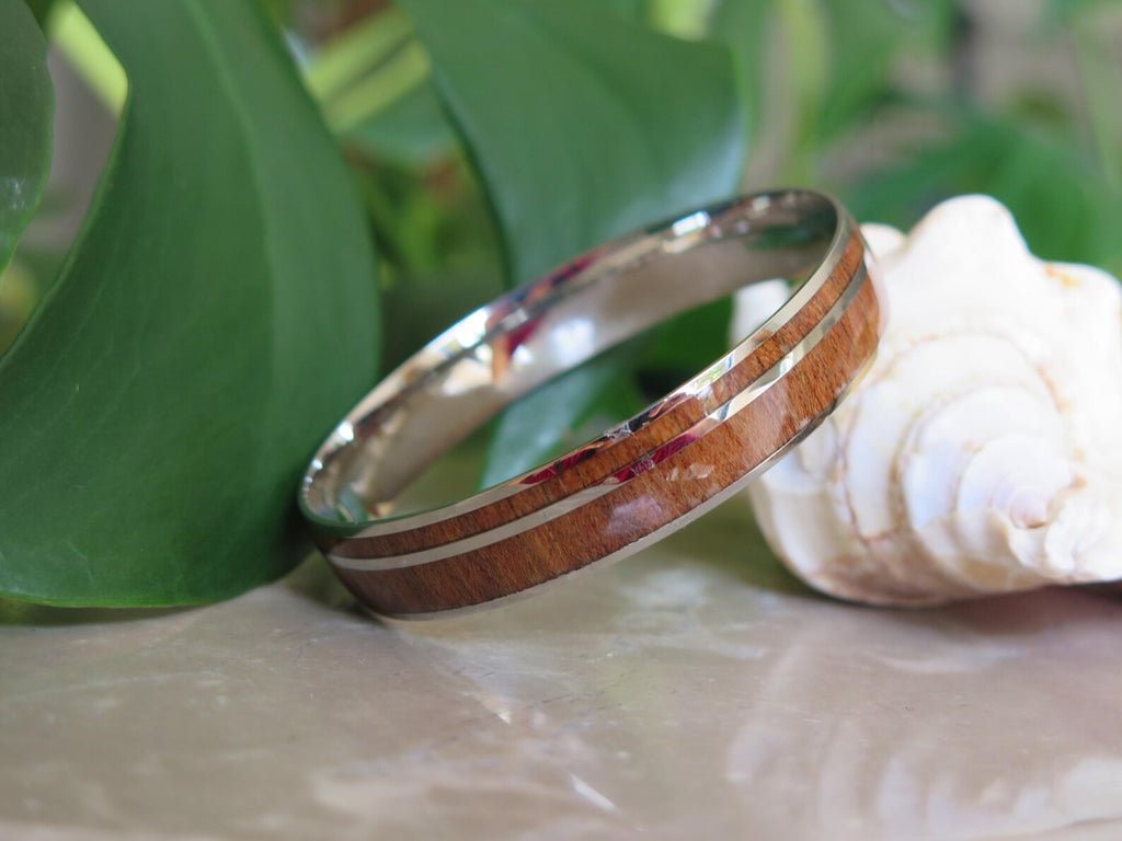 Koa Wood Double Stainless Steel Bangle