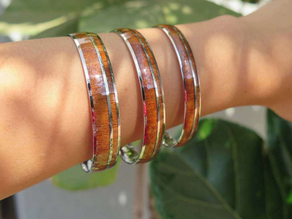 Koa Wood Double Stainless Steel Bangle