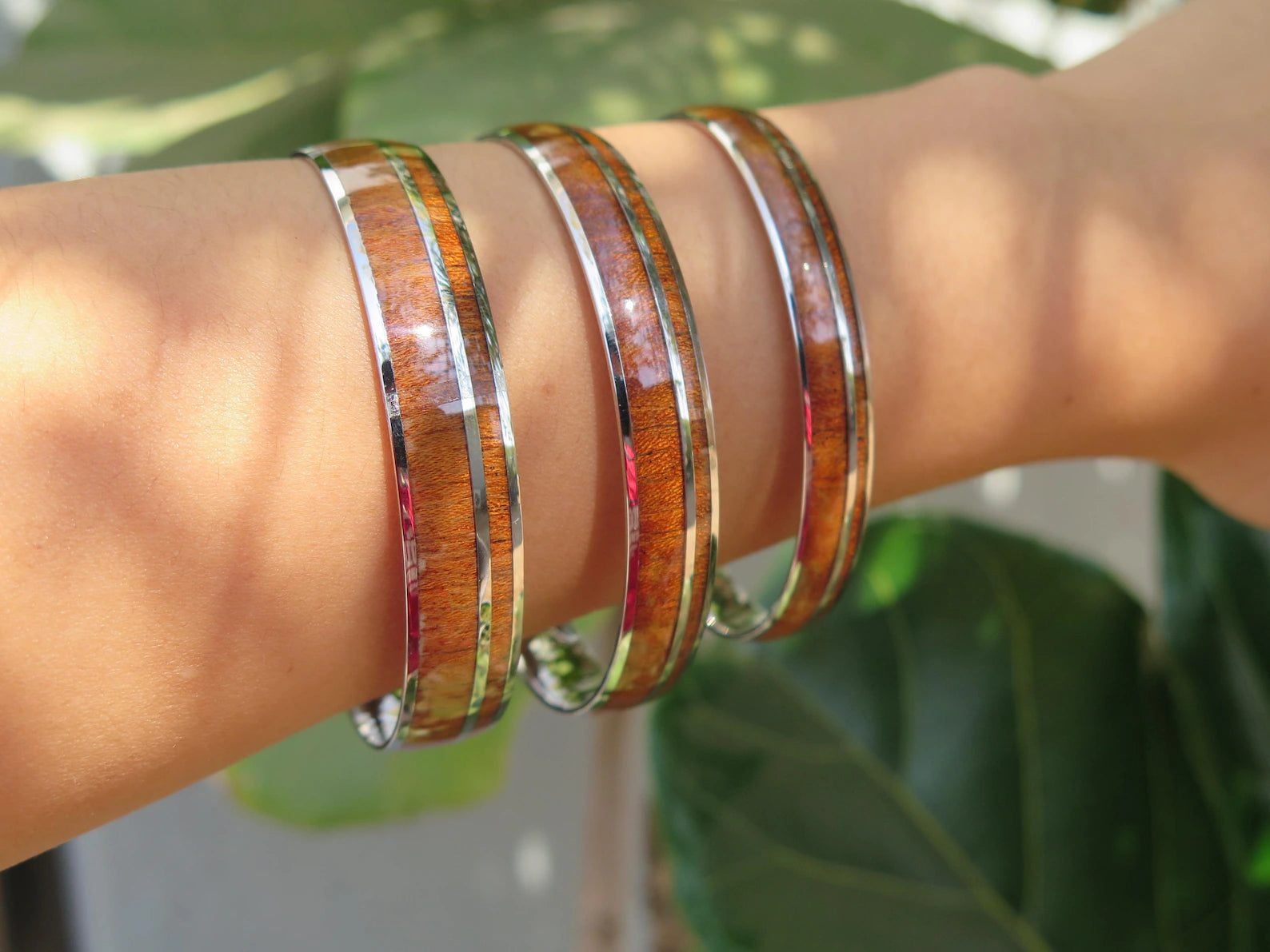 Koa Wood Double Stainless Steel Bangle