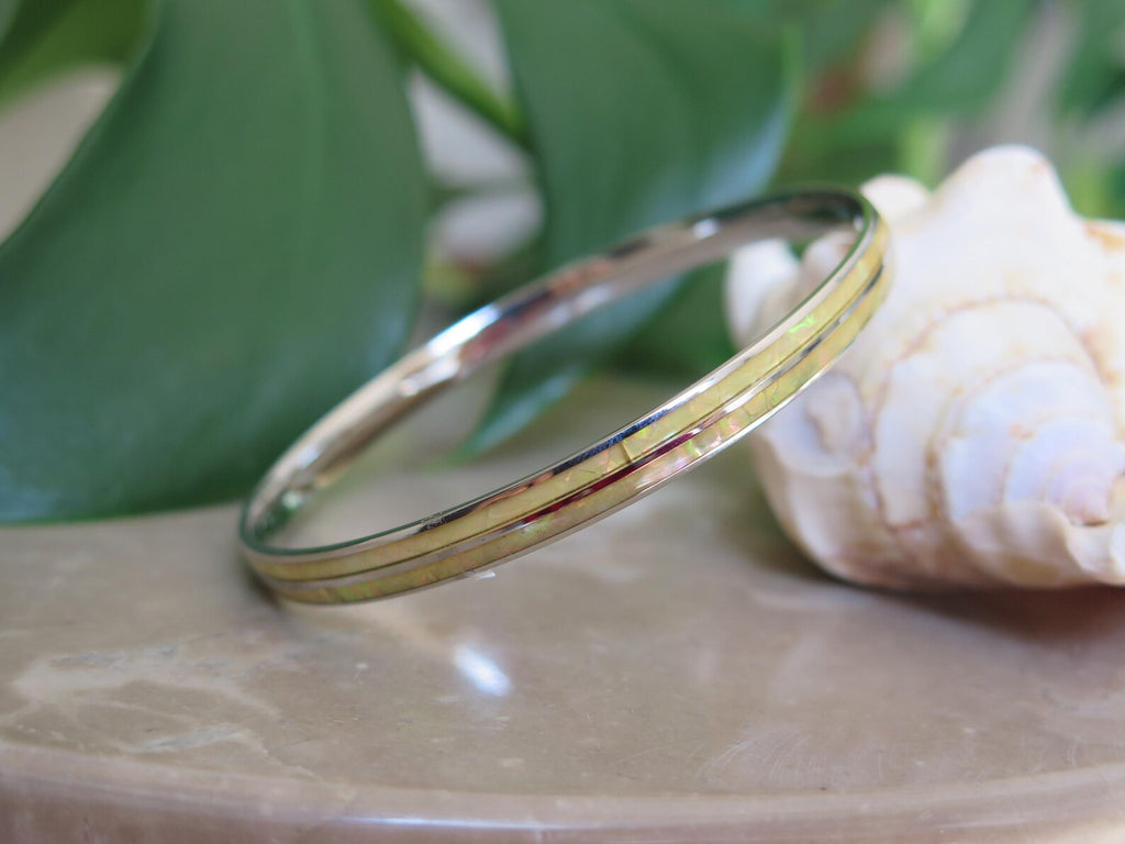 Whtie Abalone Shell Stainless Steel Bangle
