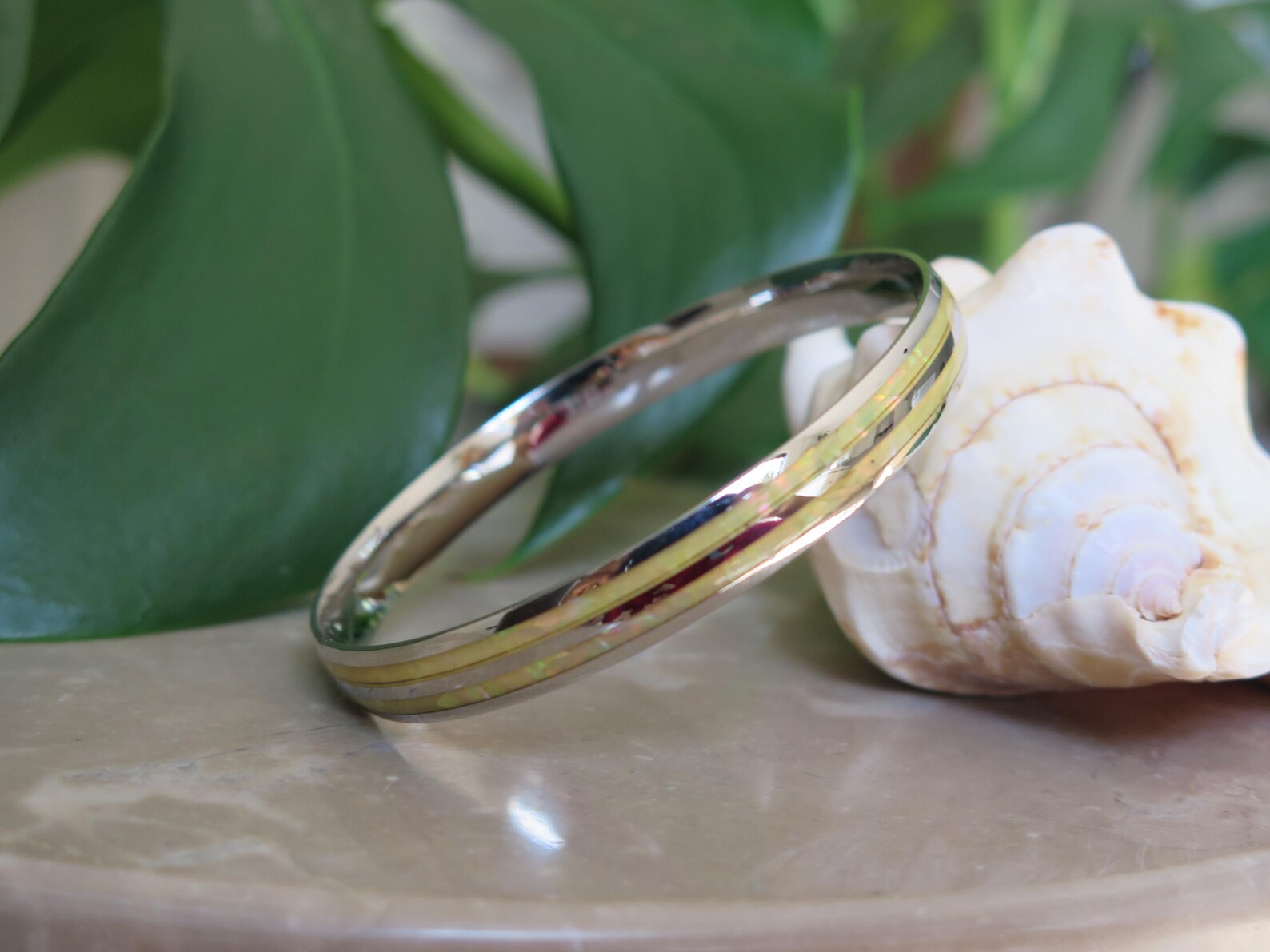 Whtie Abalone Shell Stainless Steel Bangle